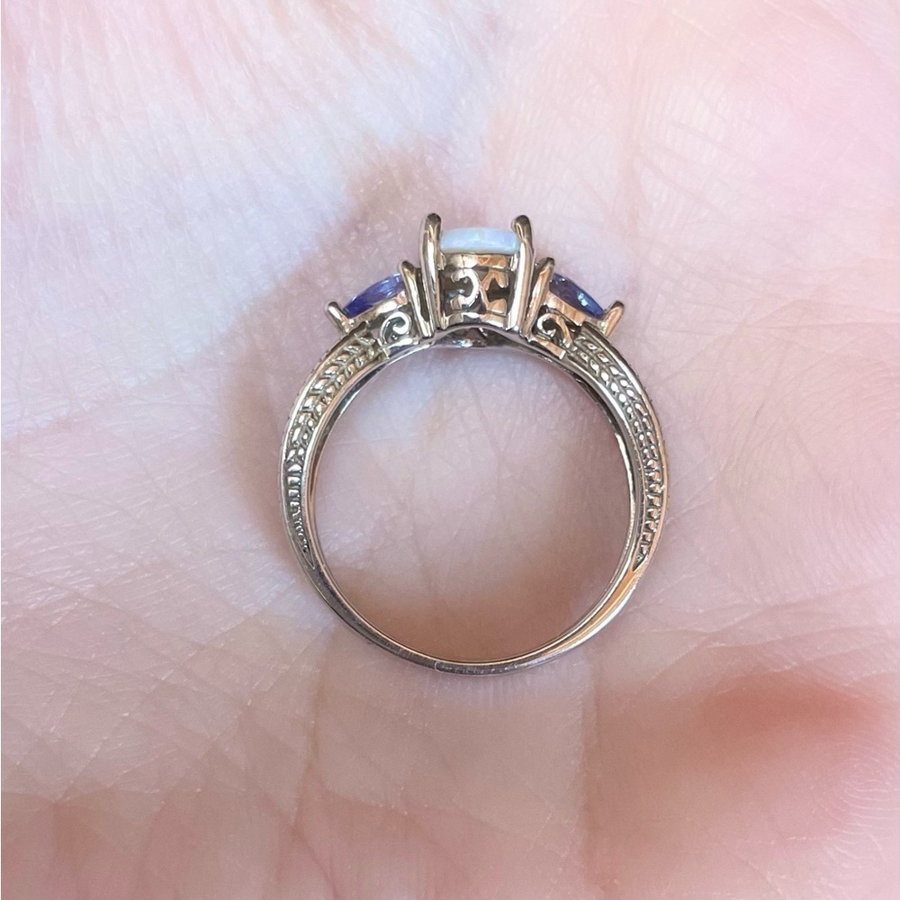14K Opal Tanzanite filigree white lab oval teardrop purple white gold ri…​ - Picture 8 of 11